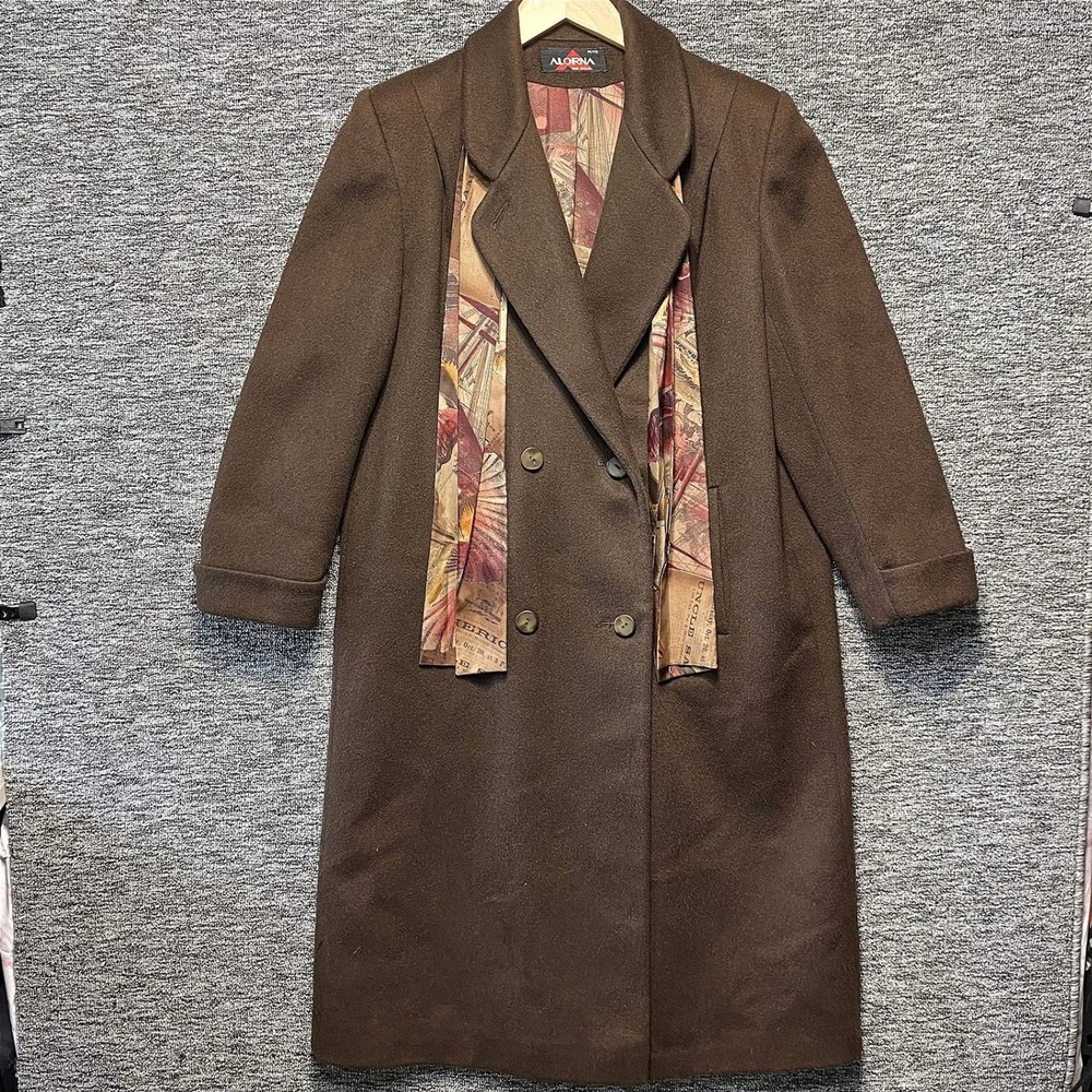VTG Alorna Wool Coat Women Petite Brown Double Breasted Nautical Lining Union